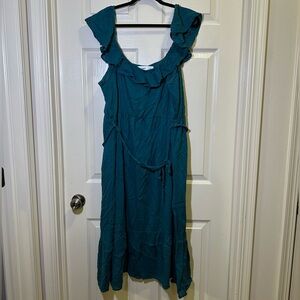Old Navy Cami Ruffle Midi Dress Size XXL Teal Waist Defined Casual Tiered Flowy